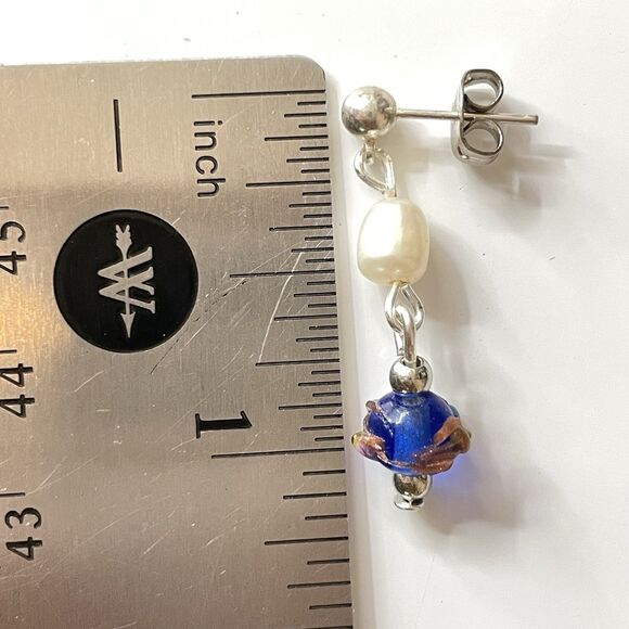 Artisan Handmade Vintage Wedding Cake Murano Venetian Glass Pearl Earrings - Picture 5 of 5